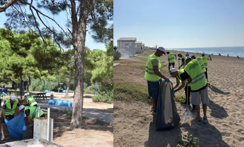 Manavgat'ta hükümlüler temizlik için sahaya indi